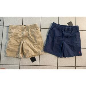 POLO Ralph Lauren Lot Of 2 Shorts Boys Sz 12 Pockets Khaki Navy Adjustable Tie